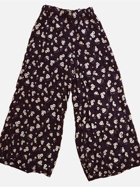Brandy Melville Black Floral Wide-Leg Sunflower Pants Coastal Summer Pants